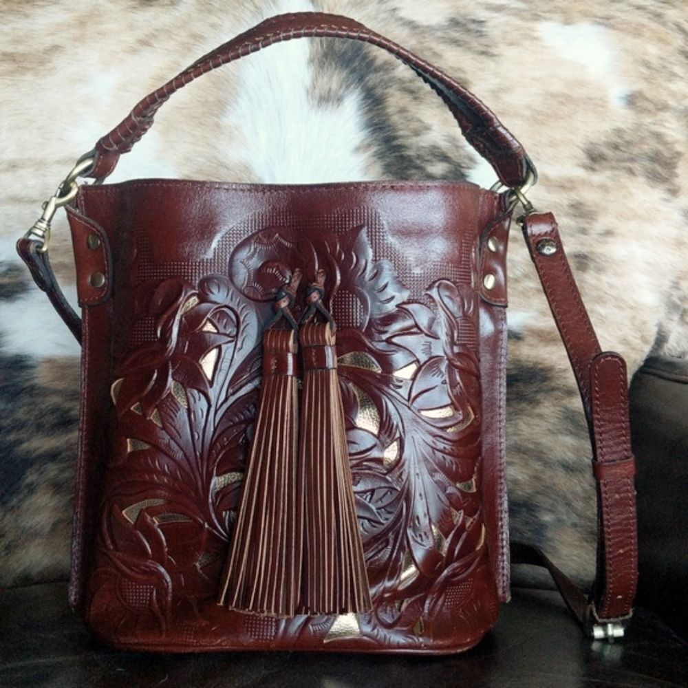 Patricia Nash Burnished Leather-Octavia Crossbody Bucket Bag